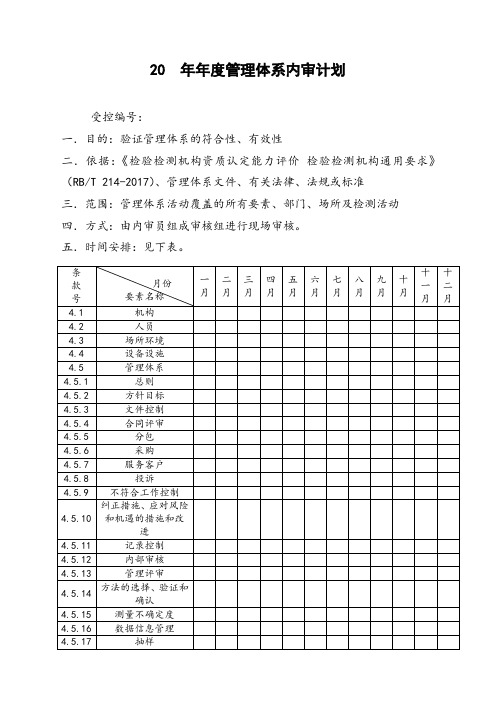 1、年度管理体系内审计划