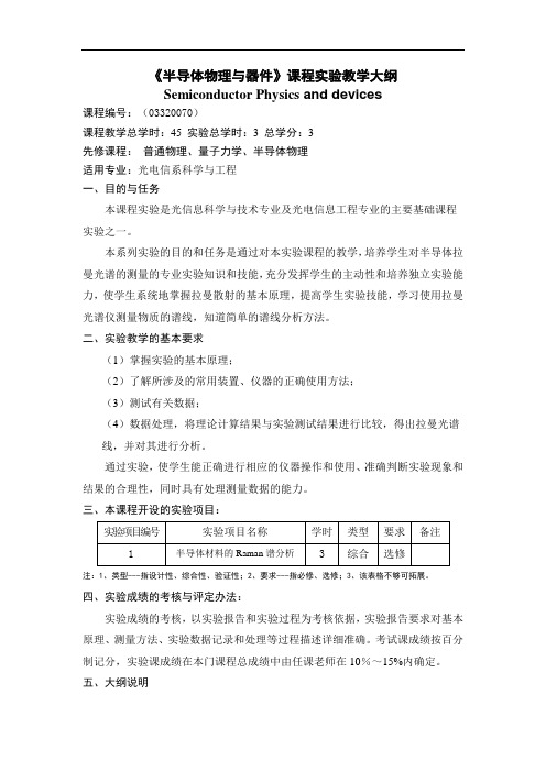 物理学相关 半导体物理与器件实验教学大纲