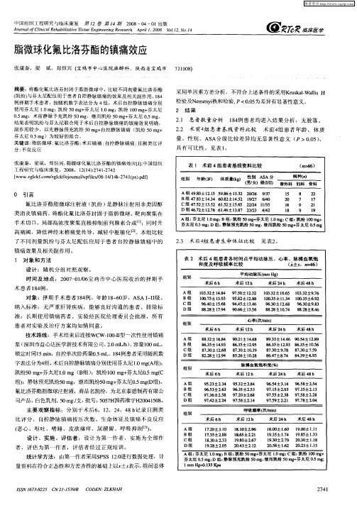 脂微球化氟比洛芬酯的镇痛效应