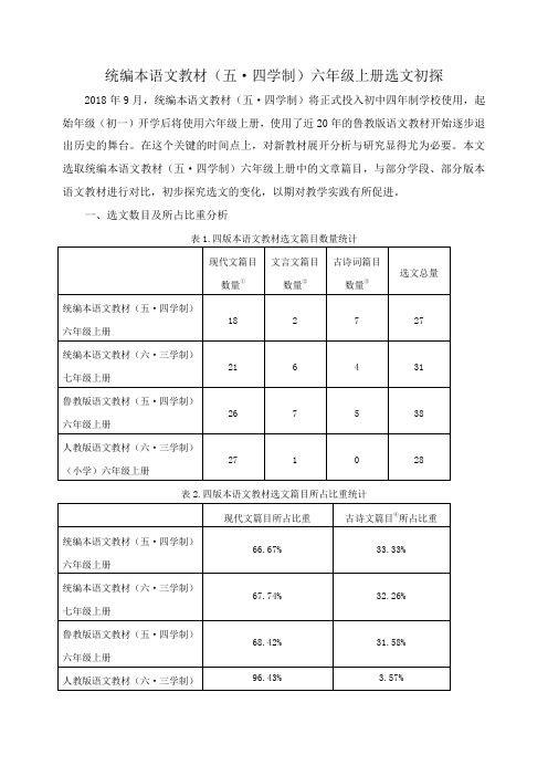 统编本语文教材(五·四学制)六年级上册选文初探