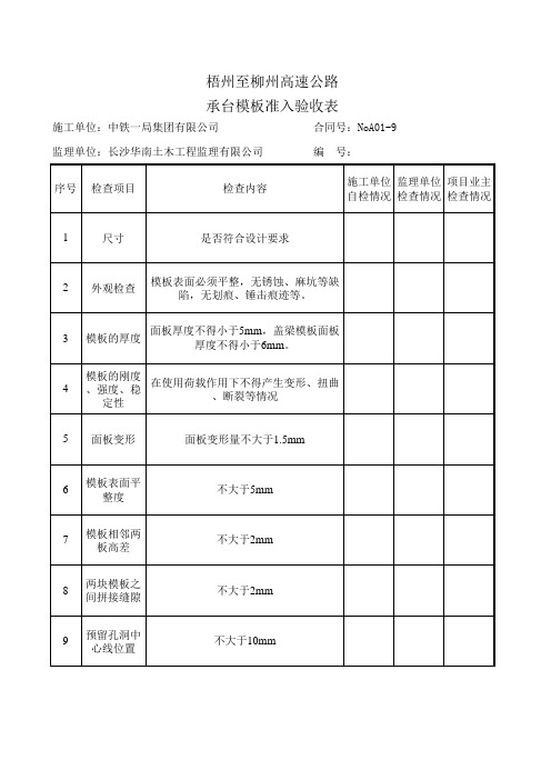 模板验收记录表