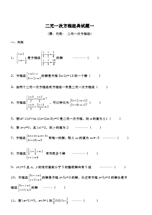 二元一次方程经典试题一