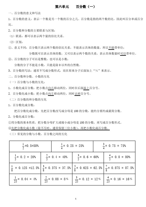 人教版六年级数学上册第六、七单元知识点总结