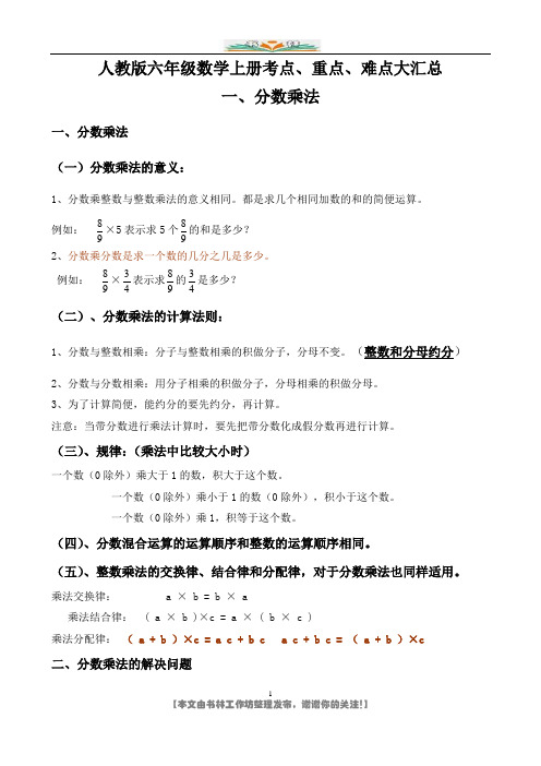 新人教版六年级数学上册考点、重点、难点大汇总.doc