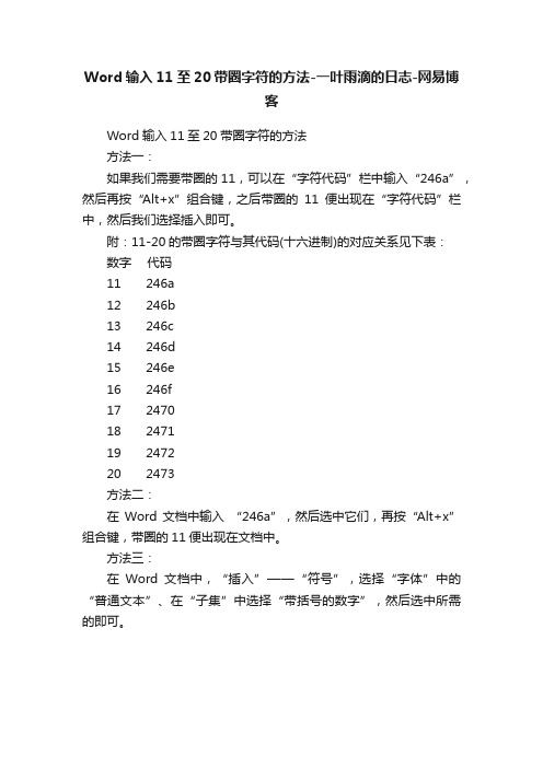 Word输入11至20带圈字符的方法-一叶雨滴的日志-网易博客