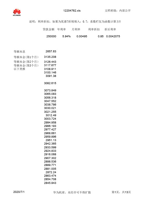 房贷还款计算 Excel