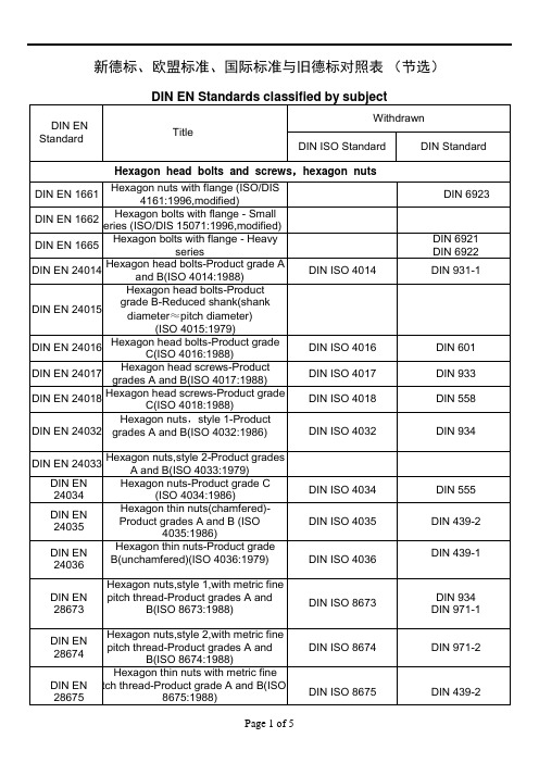 紧固件的新德标、欧盟标准、国际标准、旧德标、国标、美标、日标对照表