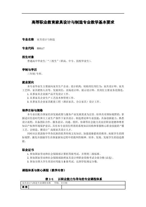 《家具设计与制造专业》教学基本要求-终稿