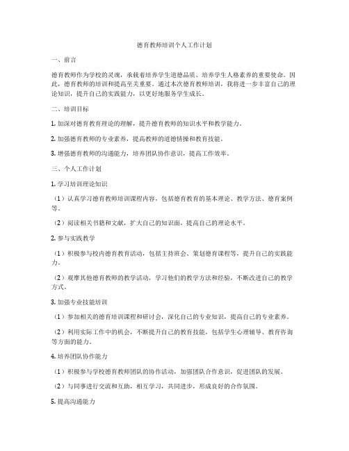 德育教师培训个人工作计划