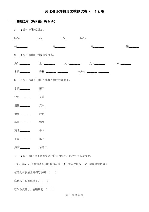 河北省小升初语文模拟试卷(一)A卷