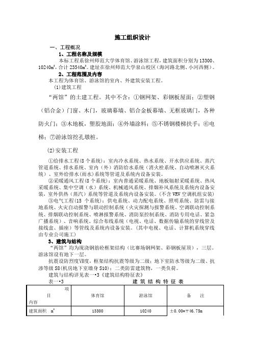 徐州师范大学体育馆、游泳馆工程施工组织设计