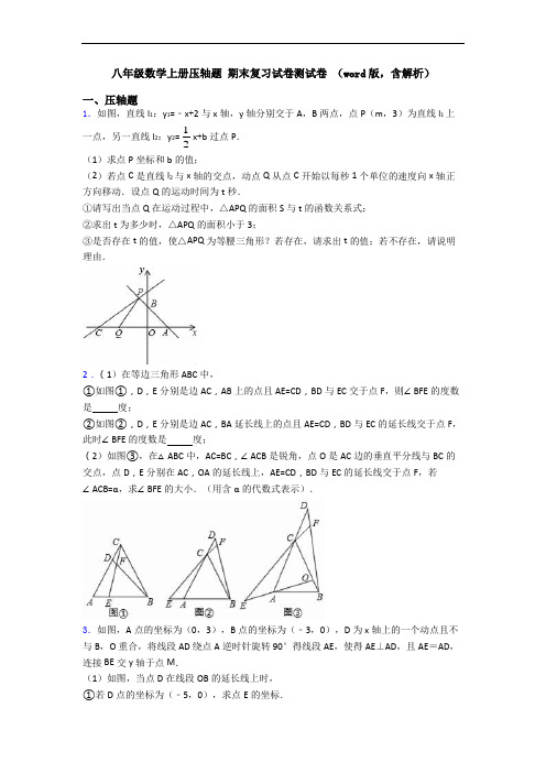 八年级数学上册压轴题 期末复习试卷测试卷 (word版,含解析)