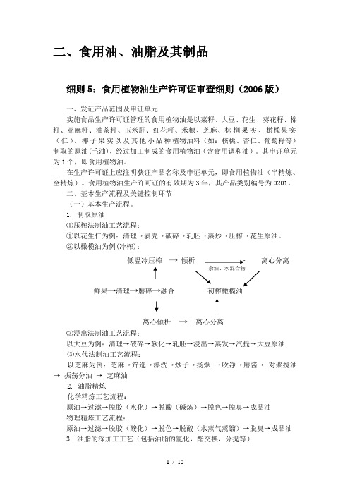 食用植物油生产许可证审查细则