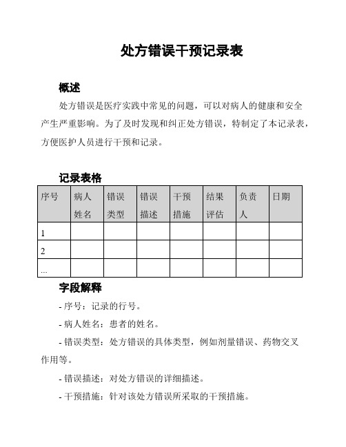 处方错误干预记录表