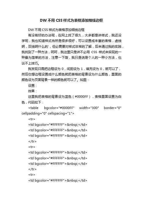 DW不用CSS样式为表格添加细线边框