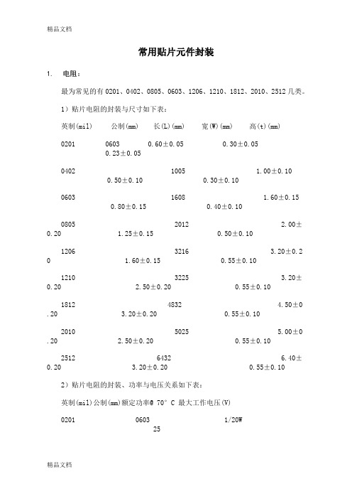 (整理)常规贴片元件封装