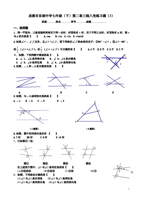 成都市东湖中学七年级(下)第二章三线八角练习题(3 )