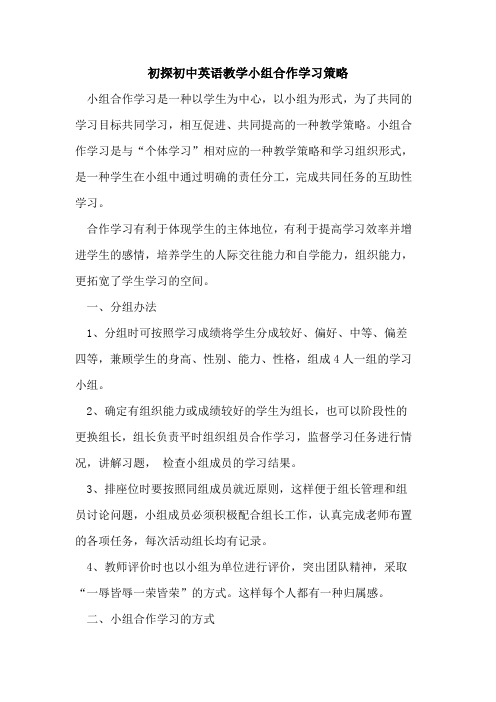 初中英语教学小组合作学习策略