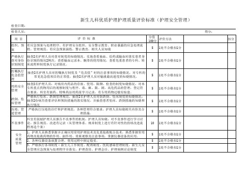 新生儿科护理质量检查标准