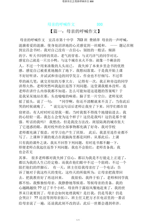 母亲作文之母亲呼唤作文800