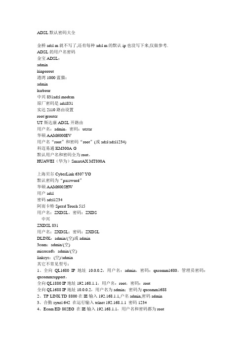 ADSL默认密码大全