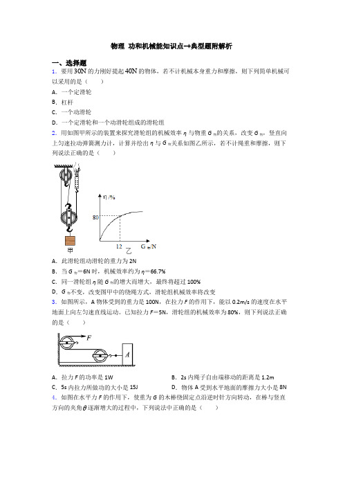 物理 功和机械能知识点-+典型题附解析