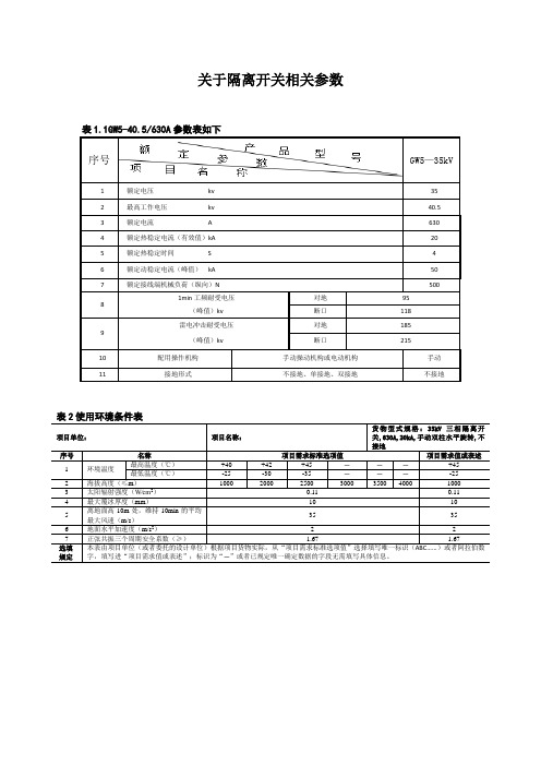 关于隔离开关相关参数