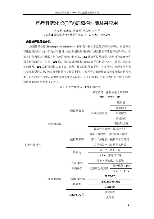 热塑性硫化胶(TPV)的结构性能及其应用