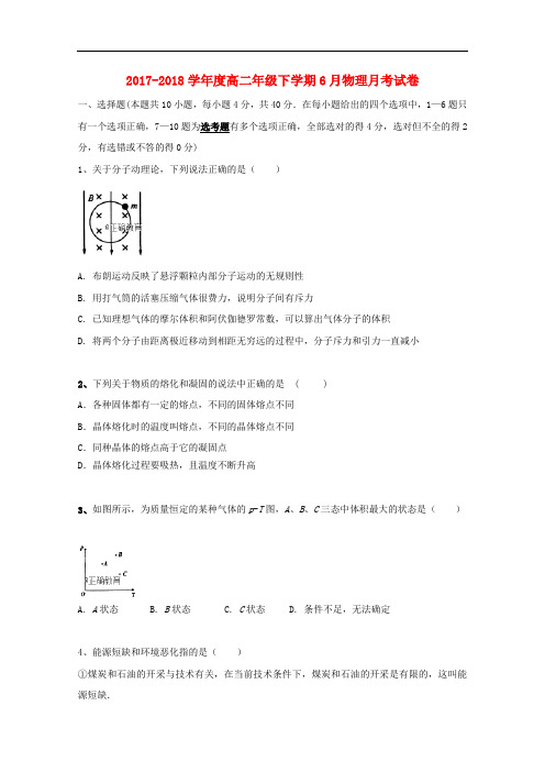 河北省保定市重点中学高二物理下学期6月月考试题