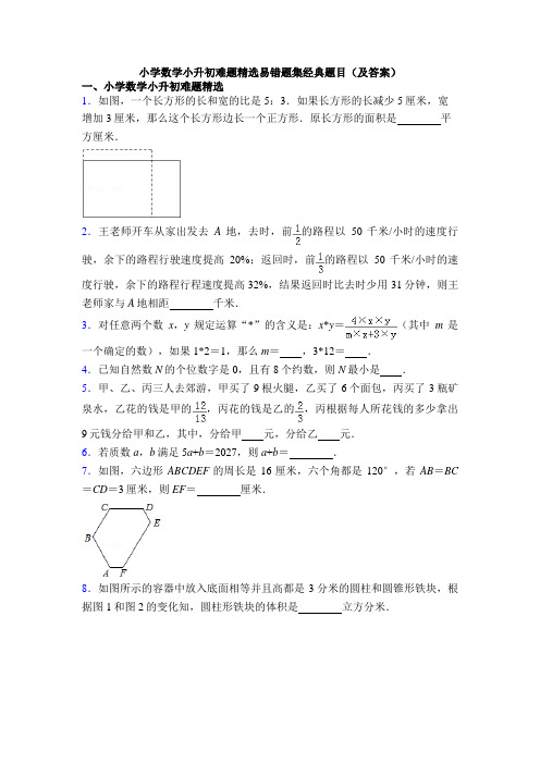 小学数学小升初难题精选易错题集经典题目(及答案)