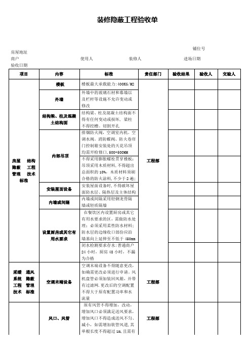 装修隐蔽工程验收单(新版)