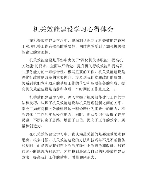 机关效能建设学习心得体会