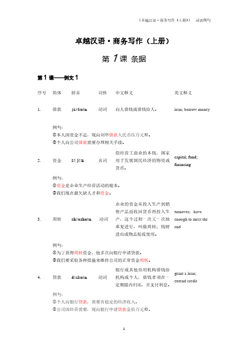 国际汉语教学配套资源卓越汉语·商务写作(上册)例句