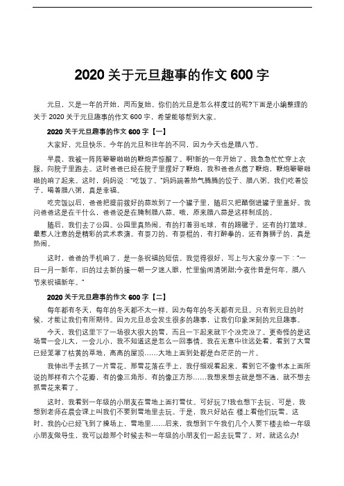 2020关于元旦趣事的作文600字