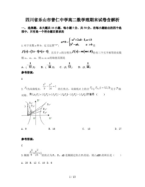 四川省乐山市普仁中学高二数学理期末试卷含解析