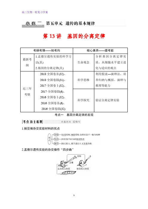 高三生物一轮复习优质学案：基因的分离定律