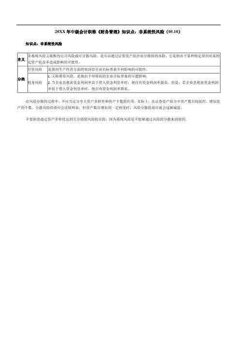 中级会计职称《财务管理》知识点非系统性风险