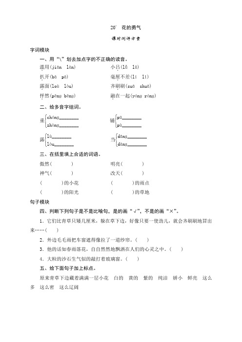 人教版小学语文四年级下册(课件+教案+单元试题)四年级下语文课时测试-20《花的勇气》-人教新课标(含答案