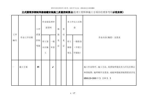 【精品】立式圆筒形钢制焊接储罐安装施工质量控制要点监理工程师和施工方项目经理参考用示范实例