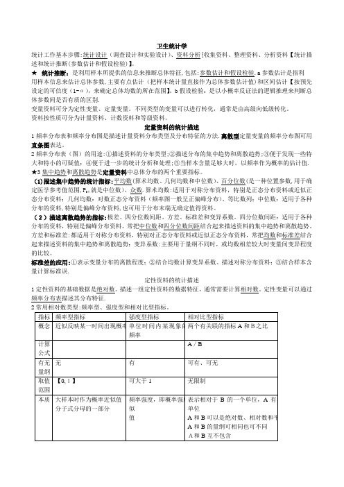 卫生统计学知识点总结