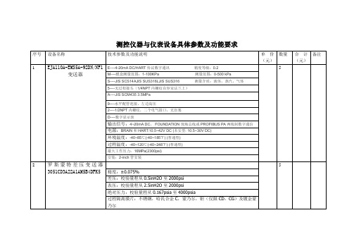 测控仪器与仪表设备具体参数及功能要求