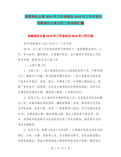 民政局办公室2018年工作总结及2019年工作计划与民政局办公室主任工作总结汇编.doc