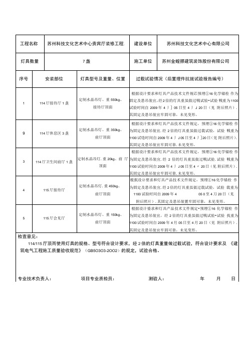 大型灯具牢固性试验纪录1