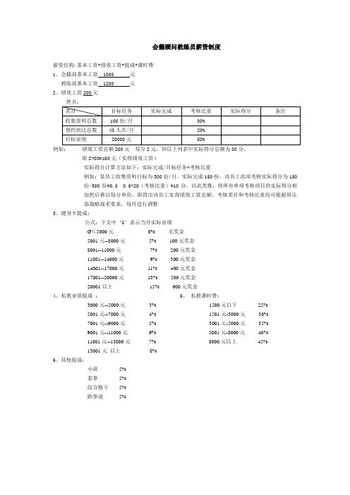 会籍部教练部薪资架构