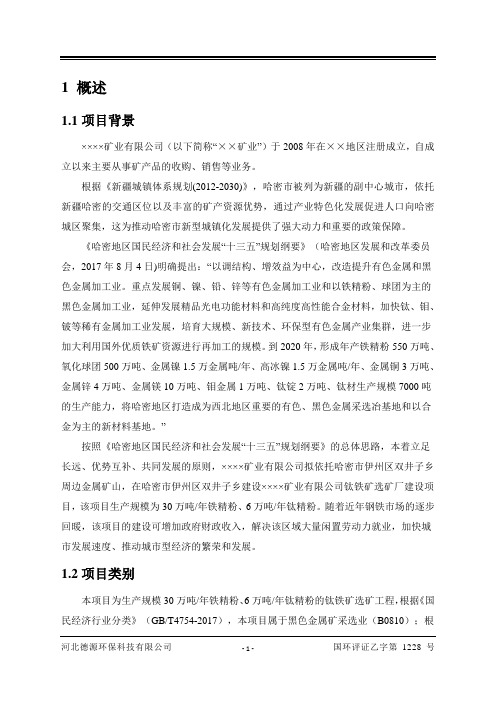 矿业公司钛铁矿选矿厂建设项目环境影响报告书