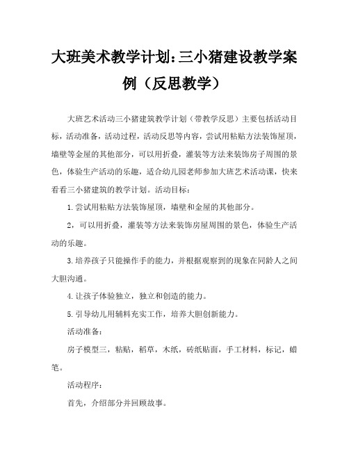 大班美术活动教案：三只小猪造房教案(附教学反思)