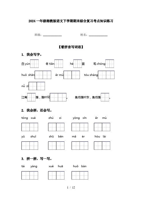 2024一年级湘教版语文下学期期末综合复习考点知识练习