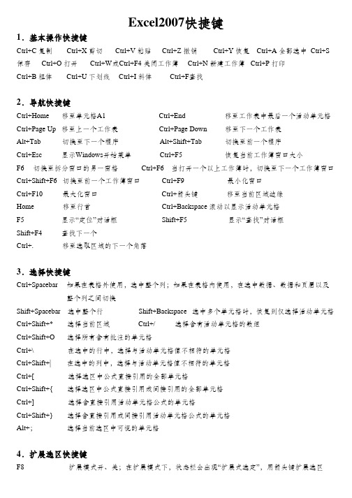 超方便超实用的Excel2007快捷键大全(已整理)