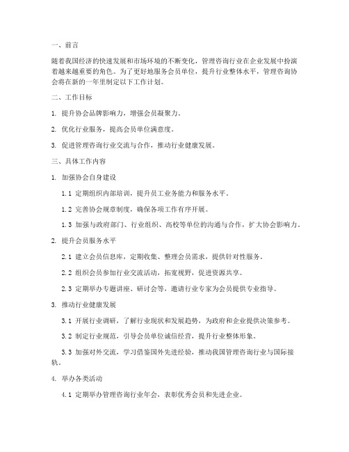 管理咨询协会工作计划