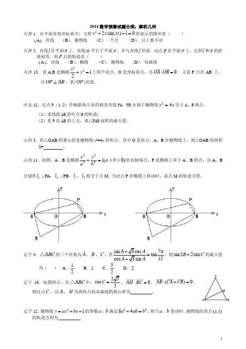 2014全国数学竞赛预赛试题分类：解析几何